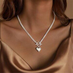 Heart Necklace for Women Silver Plated Trendy Heart Choker Lover Pendant